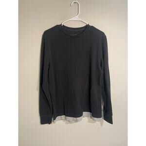 All Saints Luge LS Crew Men M Black Longline Layered Hem Long Sleeve Shirt